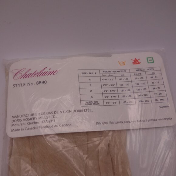 Vintage Chatelaine Style No 8890 Made in Canada Lycra Spandex Size B Pantyhose - Picture 11 of 15